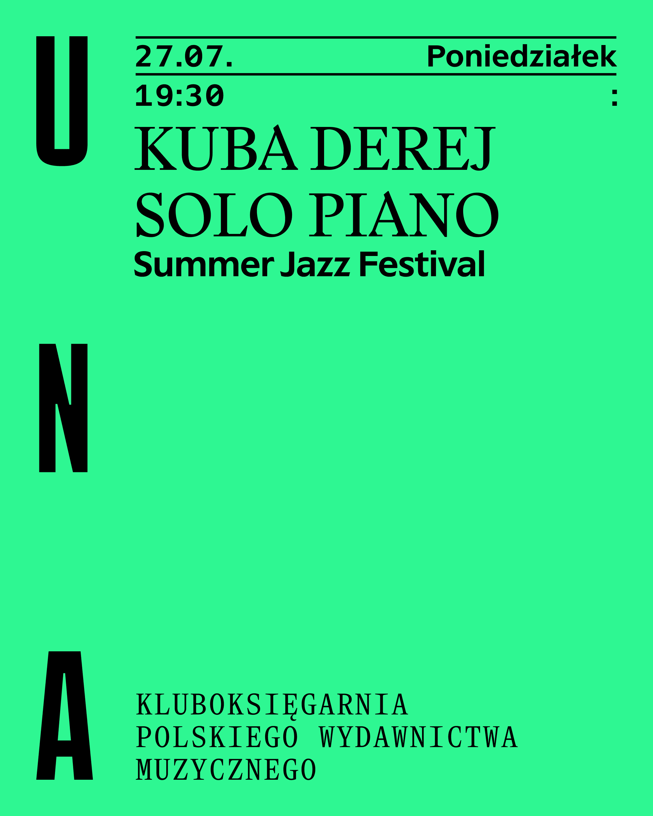 Event poster: Kuba Derej Solo Piano 